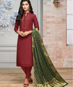 Maroon Silk Blend Embroidered Unstitched Straight Suit