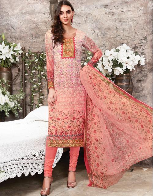 Pink Georgette Printed Semi-stitched Salwar Suit