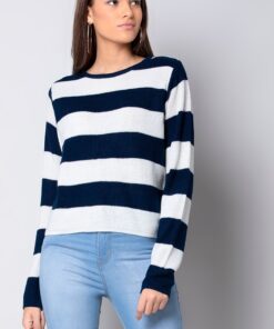 Navy Striped Round Neck Sweater