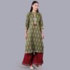 Green Cotton Floral Printed Kurta Featuring Gota Taping With Solid Flared Palazzo